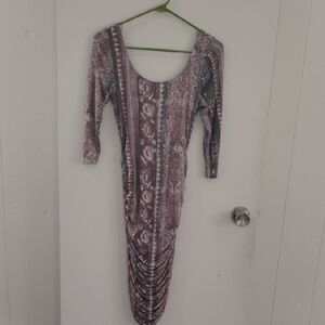 Free People Long Sleeve Dress in Purple and Gray